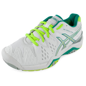 ASICS WOMENS GEL-RESOLUTION 6 TNS SHOES WH/GRN