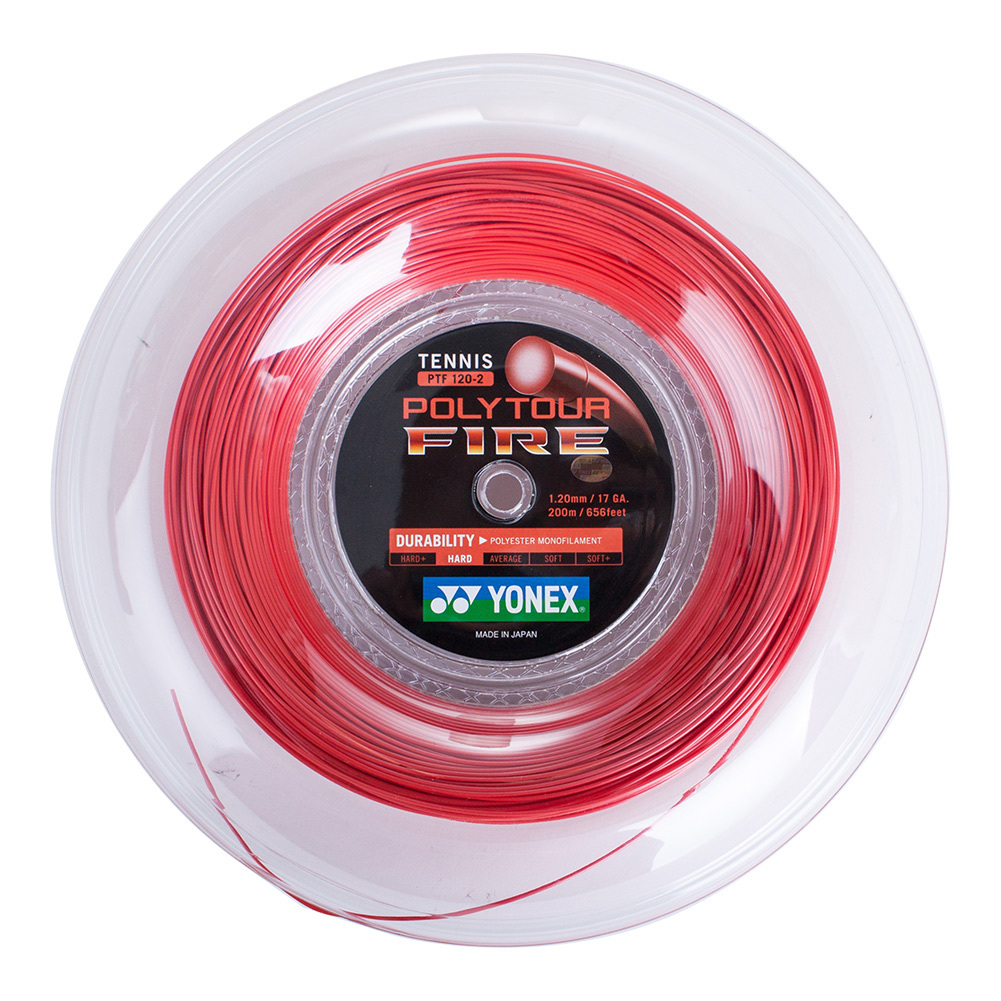 Yonex Poly Tour Fire 120/17g Tennis String Reel, Red