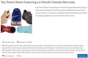 Top Tennis Shoes Featuring a 6-Month Outsole Warranty