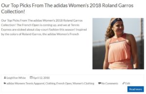 Adidas French Open Women's Apparel