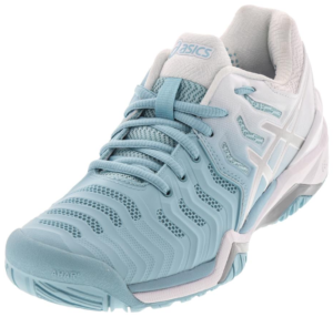 ASICS Women's Gel-Resolution 7 Tennis Shoes in Porcelain Blue and Silver