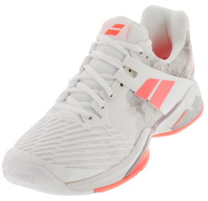 Babolat Women's Propulse Fury All Court Tennis Shoes in White and Fluo Strike