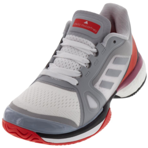 adidas Women's Stella McCartney Barricade Boost Tennis Shoes in Mid Gray and Core Red