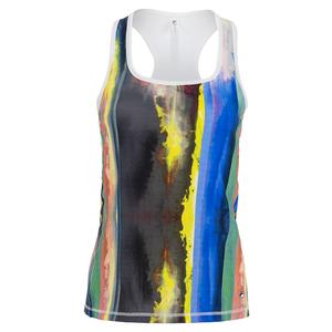 Women`s Center Court Racerback Tennis Tank Galaxy Print and White