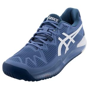 Men`s GEL-Resolution 8 Tennis Shoes Blue Harmony and White