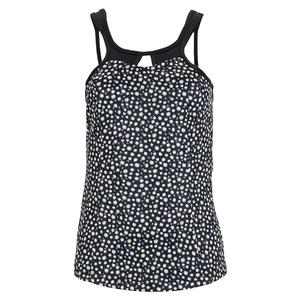 Women`s Daisy Printed Strappy Tennis Tank with Mesh Caviar