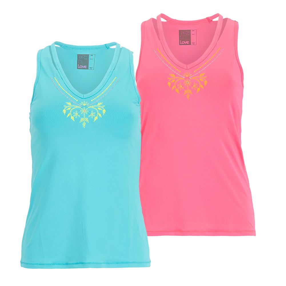 Lucky In Love Women’s Floral Stitch V Tennis Tank