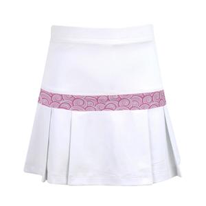 Girls` Half Pleat Tennis Skort White and Pink Swirl