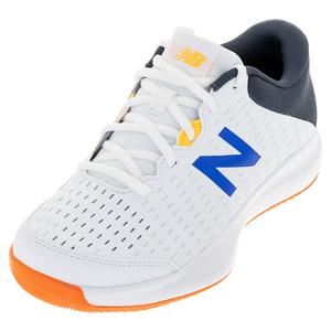 Men`s 696v4 4E Width Tennis Shoes White and Vibrant Orange
