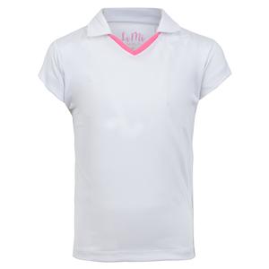 Girls` Short-Sleeve Tennis Polo White and Pink Trim