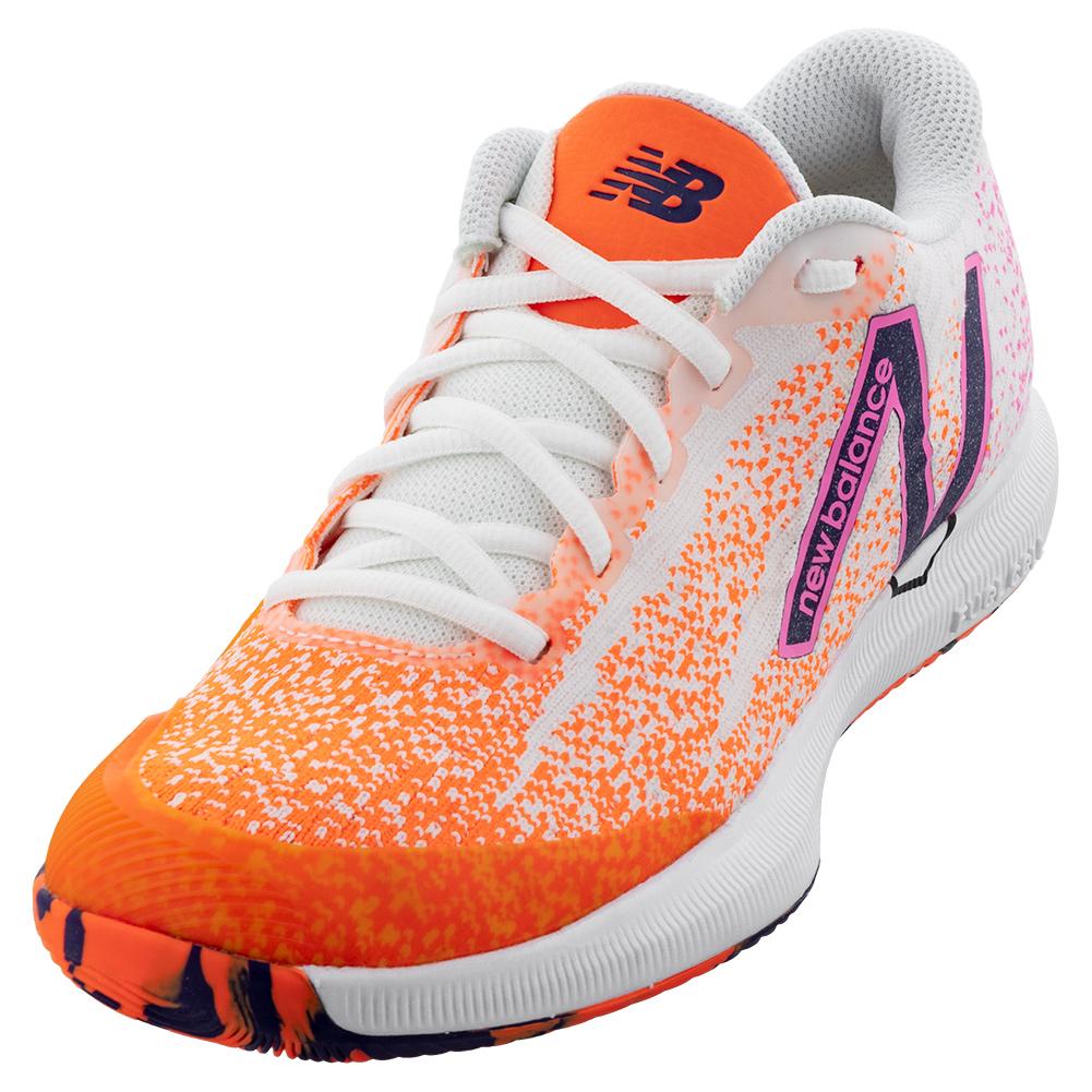  Women's Fuelcell 996v4.5 D Width Tennis Shoes White And Vibrant Orange