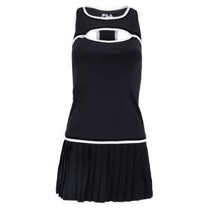 Women`s Brandon Maxwell Pleated Racerback Tennis Dress Black and Sugar Swizzle