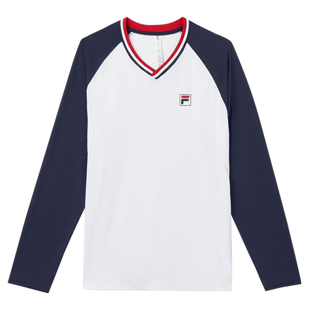 fluit Wereldwijd regisseur Fila Men`s Heritage Essentials Long Sleeve Tennis Top White and Navy