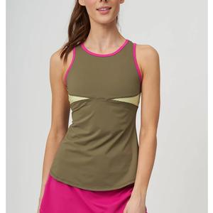 Women`s Knit Pindot Quest Tennis Tank Olive and Celery