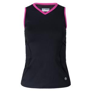 Women`s Knit Pindot Victory Tennis Tank Black and Azalea