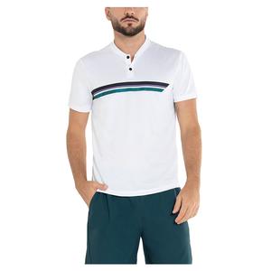 Men`s Stripe Henley Short Sleeve Tennis Top Evergreen