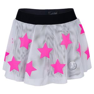 Women`s Speed KO Mesh Flounce Tennis Skort White and Neon Pink