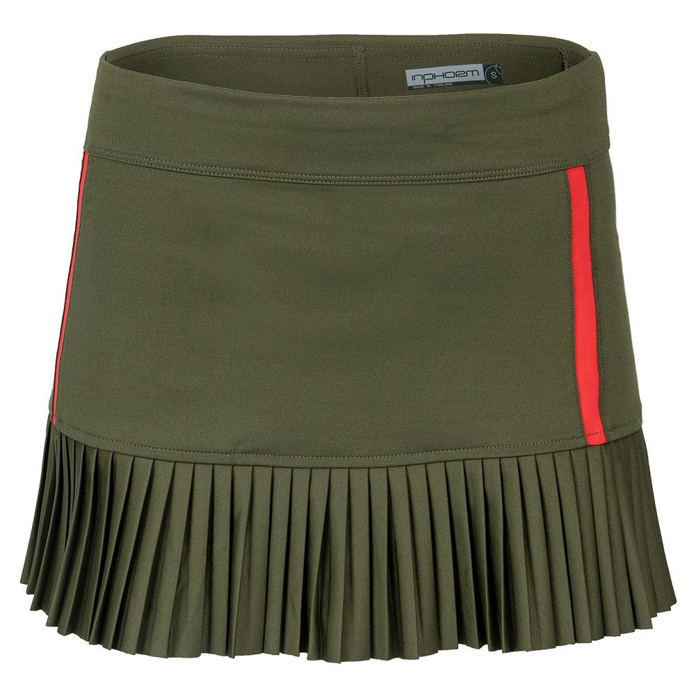 InPhorm Women`s Classic 13.5 Inch Pleated Tennis Skort Militaire and Poppy