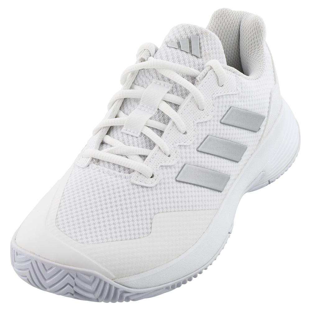 adidas Women`s GameCourt 2 Tennis Shoes Footwear White and Silver Metallic