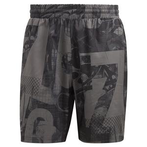 Men`s Club Graphic 7 Inch Tennis Shorts Grey Five and Black