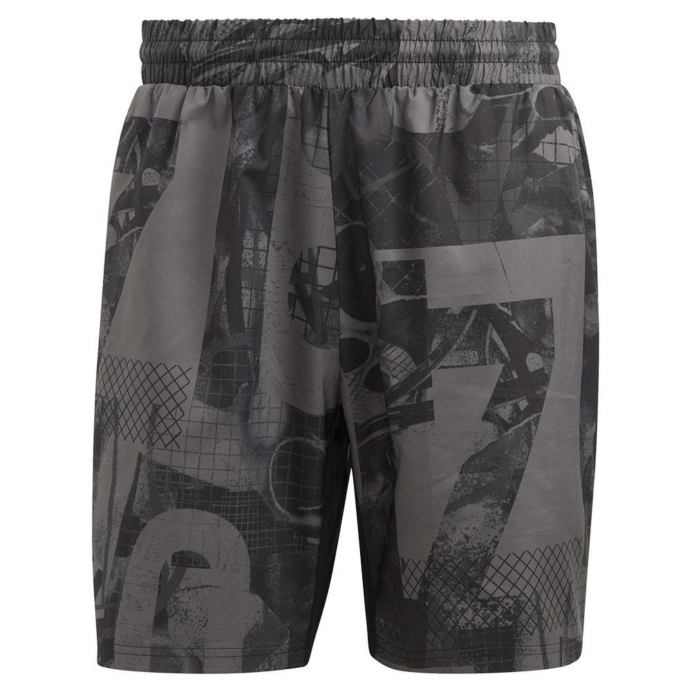 Men's Club Graphic 9 Inch Tennis Shorts Grey Five And Black