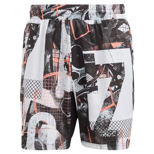 Men`s Club Graphic 7 Inch Tennis Shorts White and Black