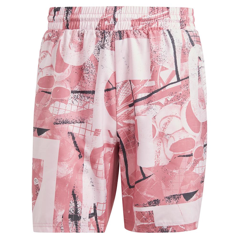 Adidas Men`s Club Graphic 7 Inch Tennis Shorts Clear Pink and Pink Strata