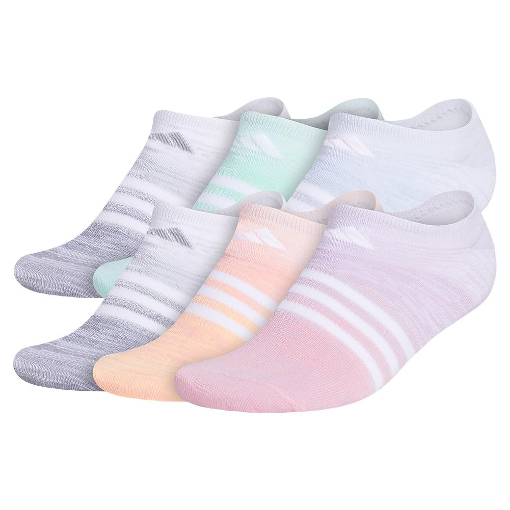 ADIDAS Women's Superlite Multi Space Dye No Show Socks 6-Pack Size 5-10  White and Purple Tint