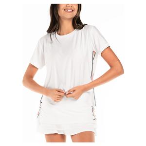 Women`s High-Low Royale Stripe Short Sleeve Tennis Top White