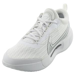 Women`s Zoom Pro Tennis Shoes White and Metallic Silver