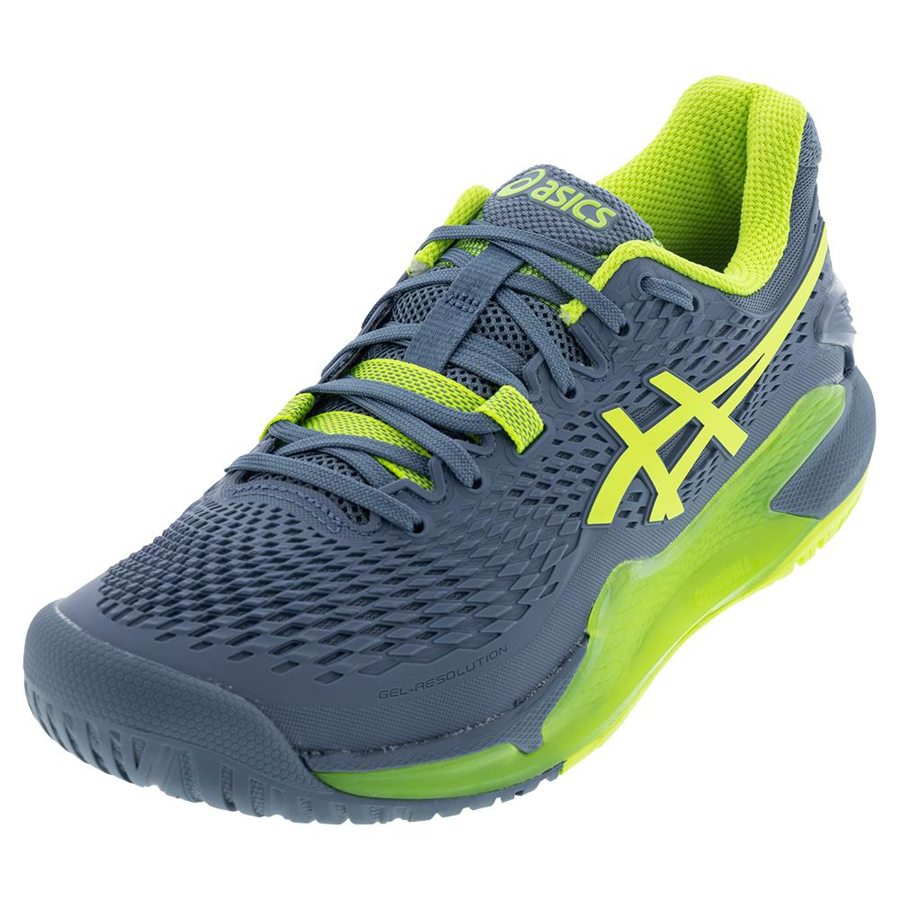 Puerto adverbio Insatisfecho ASICS Men`s GEL-Resolution 9 2E Width Tennis Shoes Steel Blue and Hazard  Green