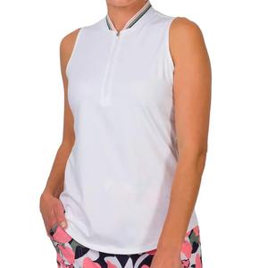 Women`s Rib Collar Cutaway Tennis Tank White