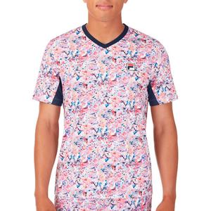 Men`s Solar Power Printed V-Neck Tennis Crew Splash Power and Fila Navy