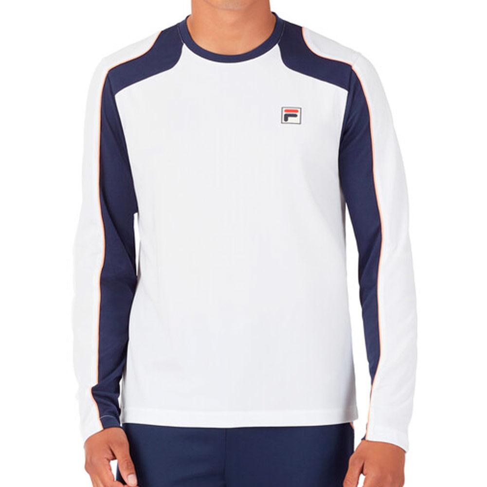 locker slave Først Fila Men`s Solar Power Long Sleeve Tennis Crew White and Fila Navy