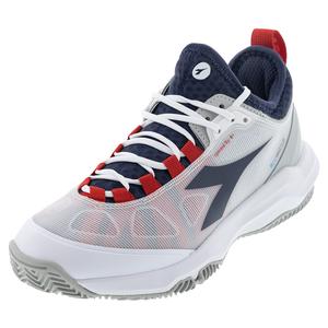 Men`s Speed Blushield Fly 4 Clay Tennis Shoes White and Blue Corsair