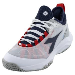 Men`s Speed Blushield Fly 4 AG Tennis Shoes White and Blue Corsair