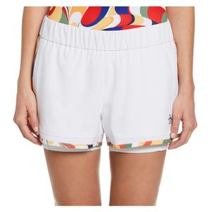 Women`s Solid Tennis Short with Abstract Printed Binding Bright White