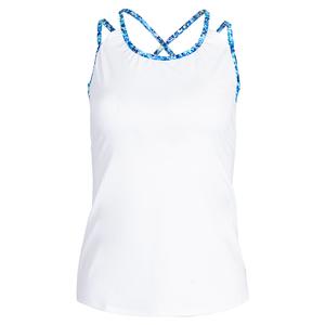 Women`s Monet Tennis Tank White and Azure Print Straps