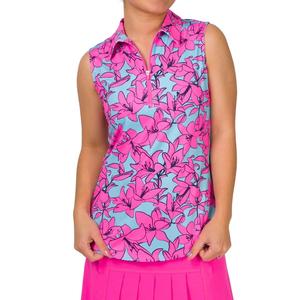 Women`s Printed Sleeveless Tennis Polo Wild Orchid Print