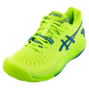 Women`s GEL-Resolution 9 Clay Tennis Shoes Hazard Green and Reborn Blue