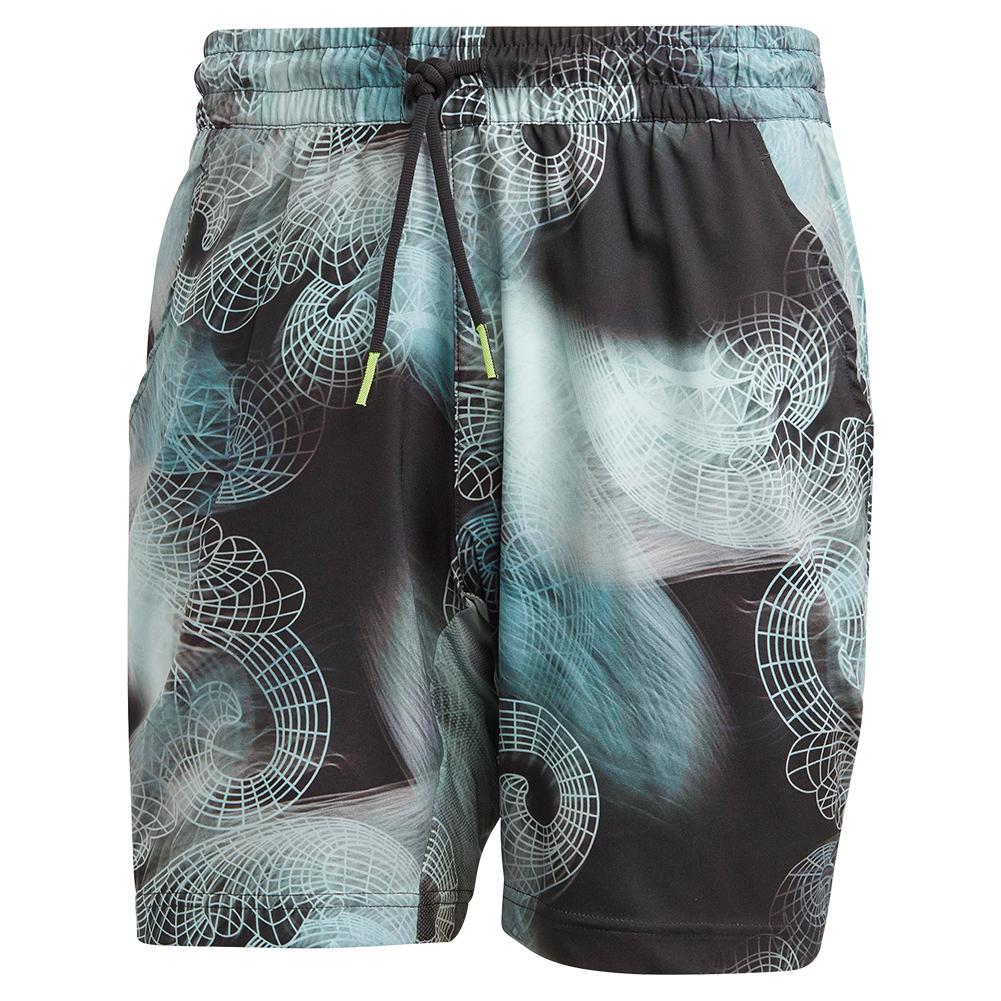 adidas Men`s Printed AeroReady Ergo Tennis Shorts Black and Semi Flash Aqua