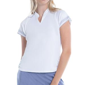 Women`s Ikat Stripe Tennis Short Sleeve White