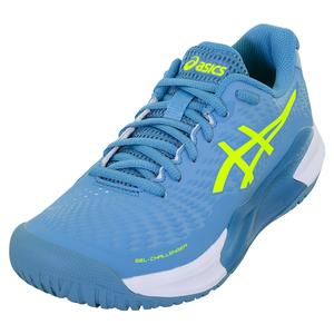 Women`s Gel-Challenger 14 Tennis Shoes Gris Blue and Safety Yellow