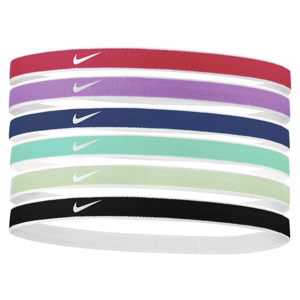 Women`s Swoosh Sport Headbands 6 Pack Red and Metallic Silver Tipped