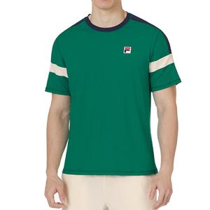 Men`s Heritage Pin Stripe Tennis Crew Ultramarine Green and Fila Navy