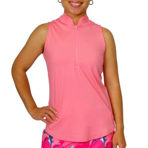 Women`s Cutaway Scallop Mock Tennis Tank Salmon Rose