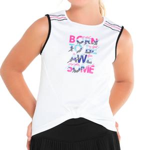 Girl`s Born Awesome Tennis Tank White