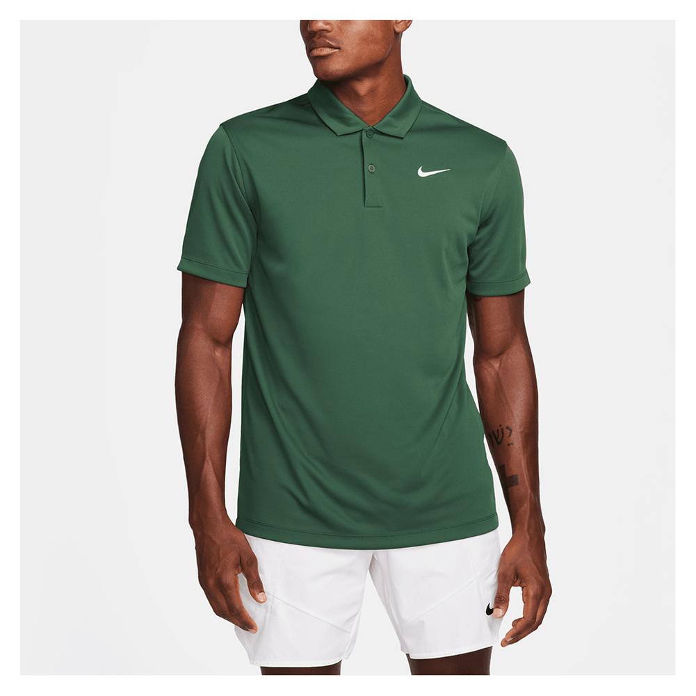 Nike Men`s Dri-Fit Solid Tennis Polo Fir and White