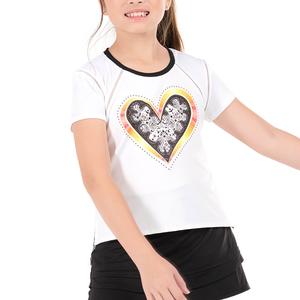 Girl`s Paisley in Love Short Sleeve Tennis Top White