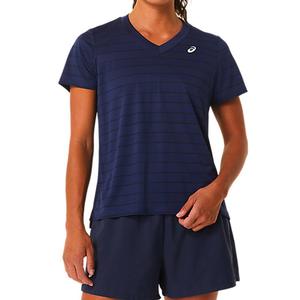 Women`s Court Stripe Short Sleeve Tennis Top Midnight